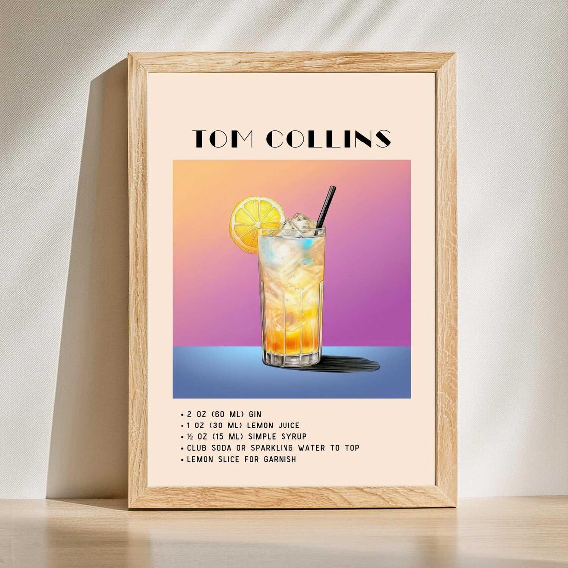 Tom Collins Cocktail, Yellow Minimalist Retro Art