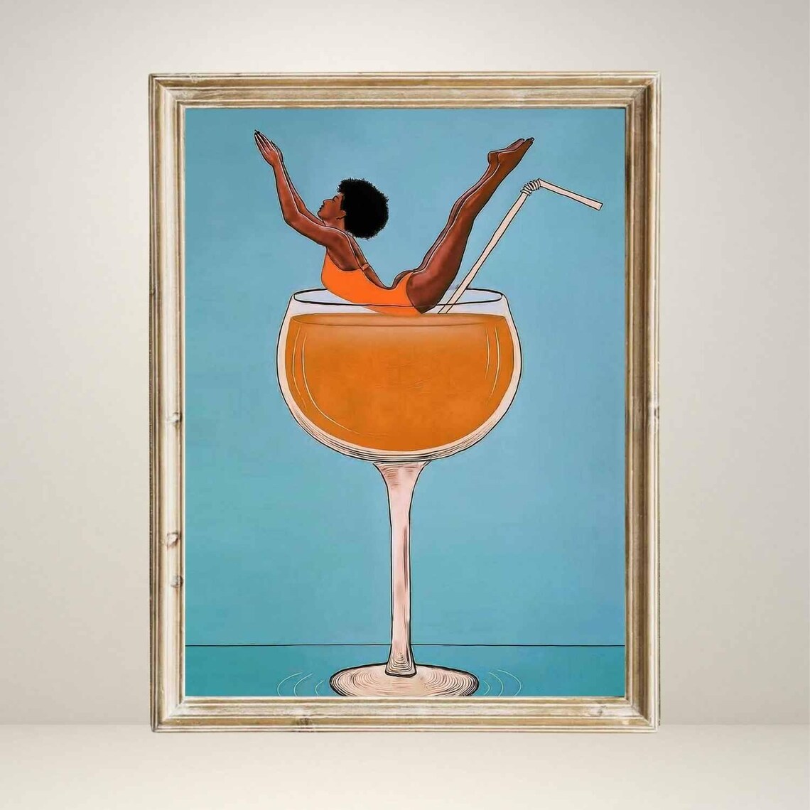 Cocktail Diving Woman, Retro Aperol Spritz Poster - Image 3