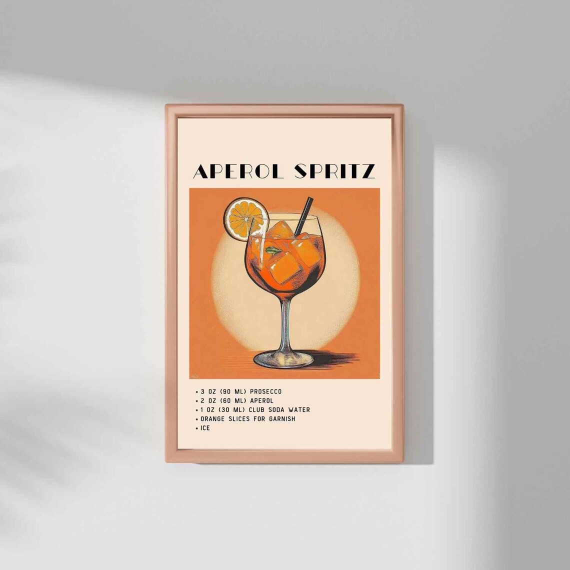 Aperol Spritz Cocktail, Orange Minimalist Retro Art