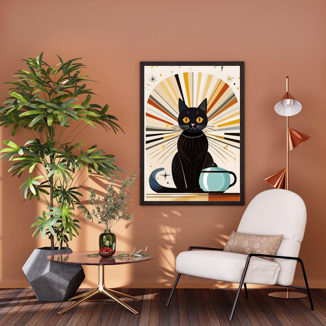 Mid Century Modern Cat and Coffee Kitchen Art Print - Image 3