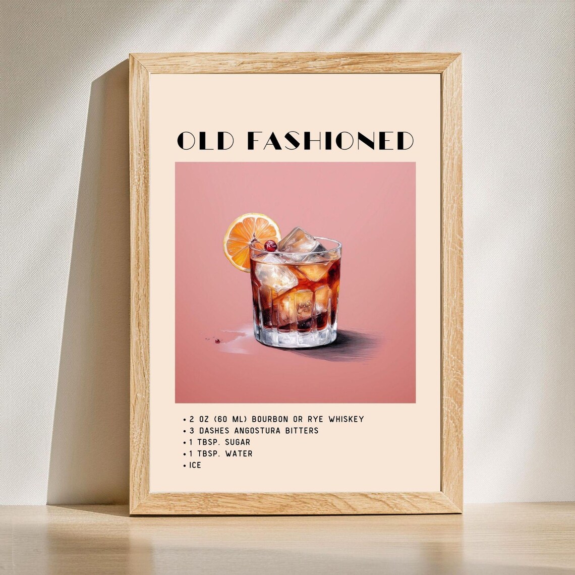 Old Fashioned Print, Green Minimalist Retro Bar Cart Decor