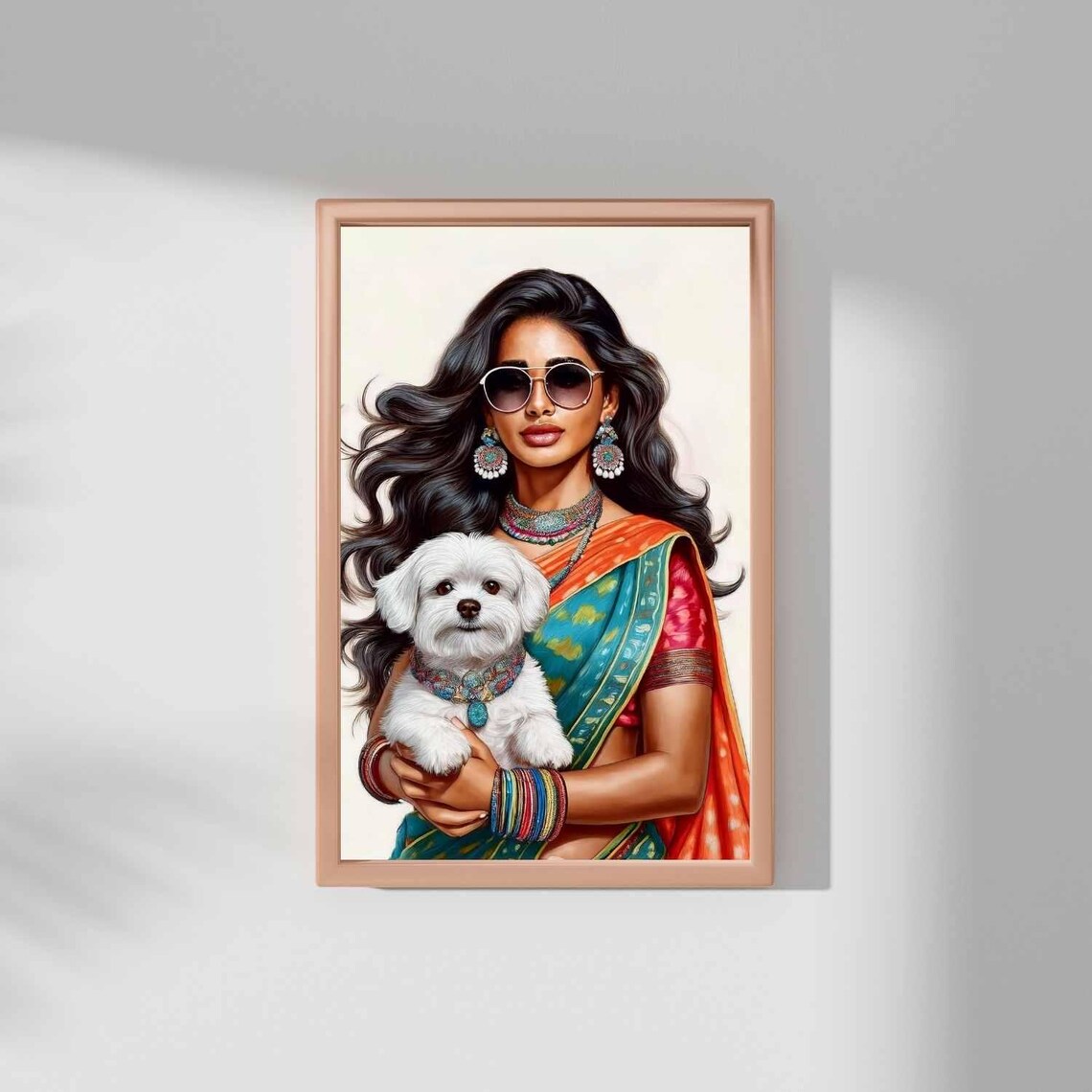 Modern Indian Woman With Dog, Indian Pop Art Poster