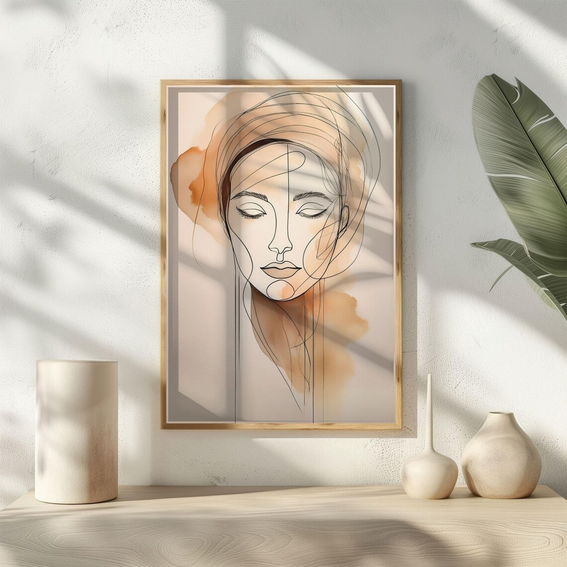 Minimal Line Art Woman Portrait, Abstract Watercolor - Image 3