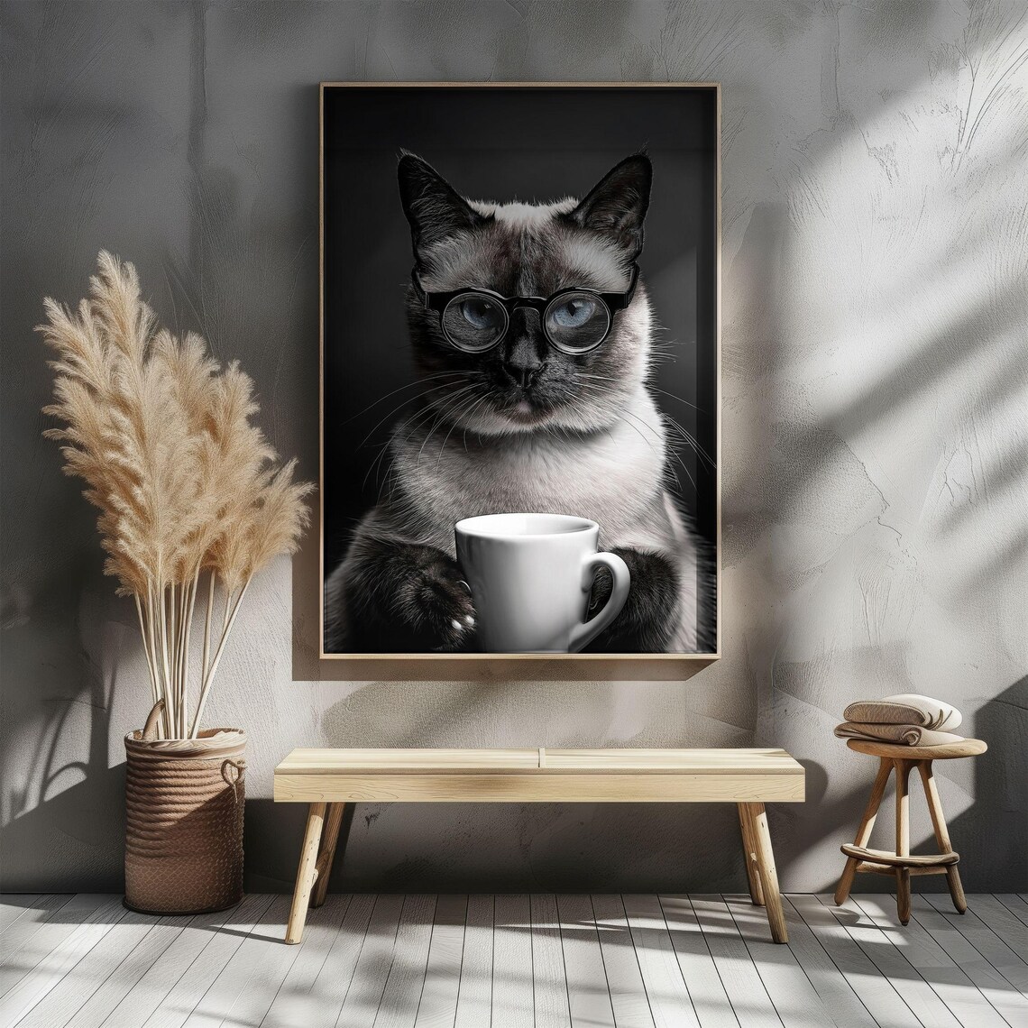 Siamese Drinking Coffee, Funny Cat Kitchen Art Print - Image 5
