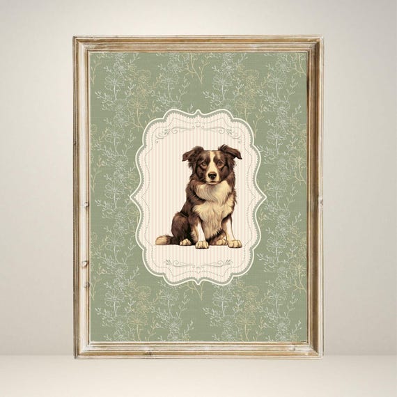 Vintage Dog Print, Floral Nursery Decor