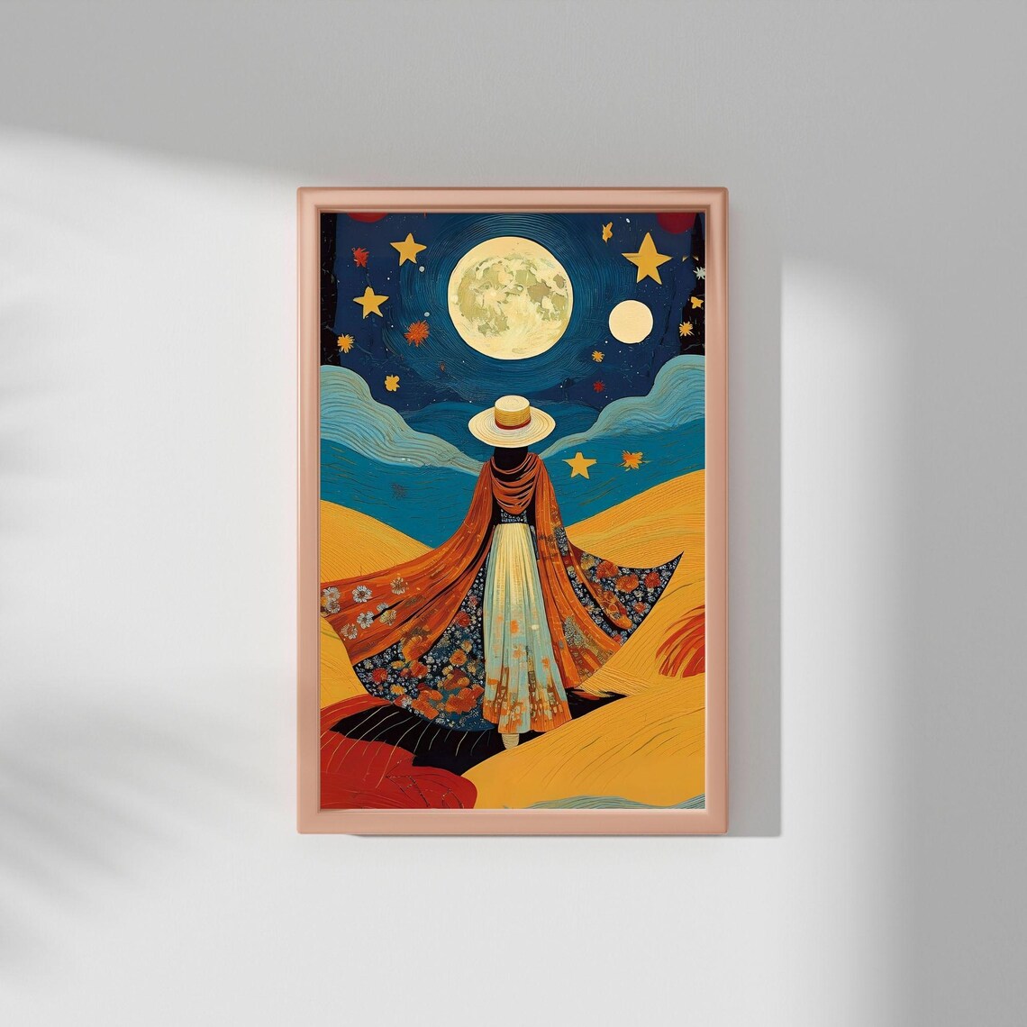 Boho Woman Wall Art, Abstract Moon And Stars - Image 2