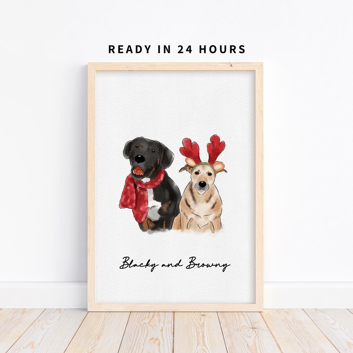 Custom Pet Portrait For Christmas Holiday Watercolor Art Print