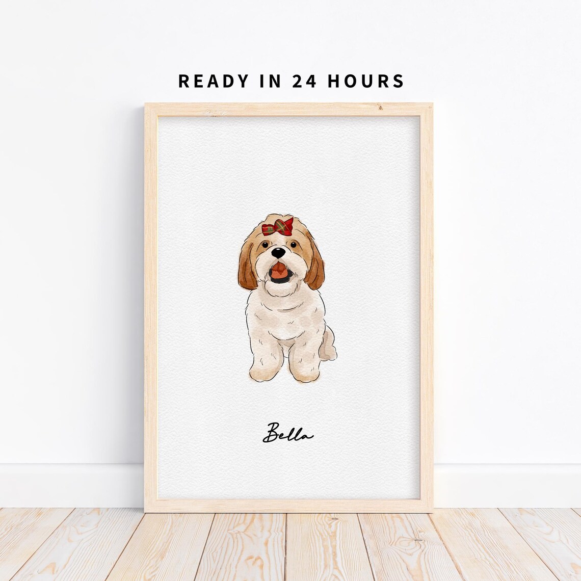 Bella Personalized Christmas Puppy Portrait Custom Dog Watercolor Art Poster