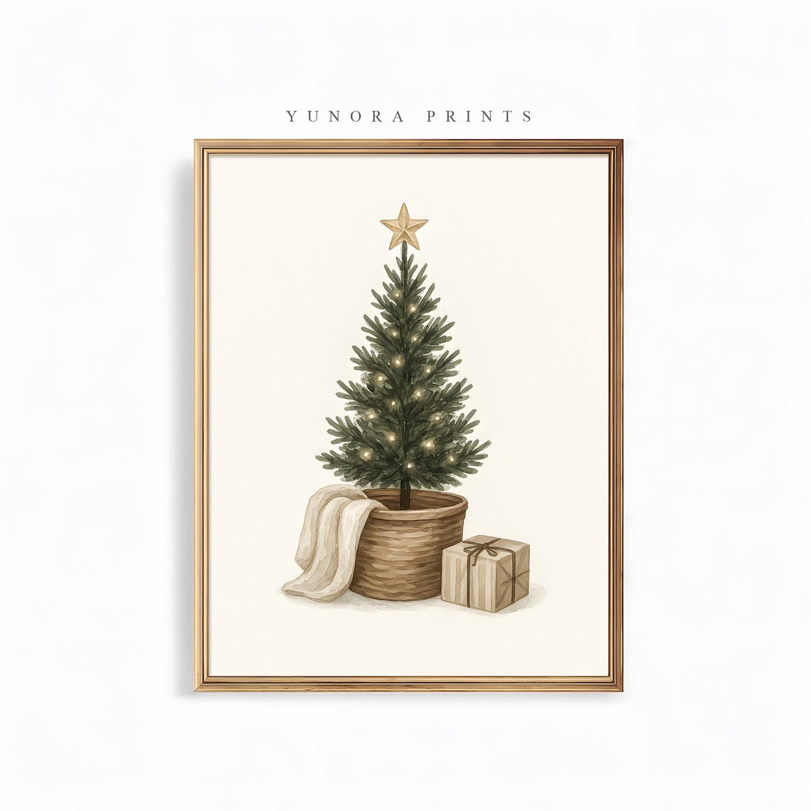 Minimalist Christmas Tree With Gold Star Neutral Holiday Poster