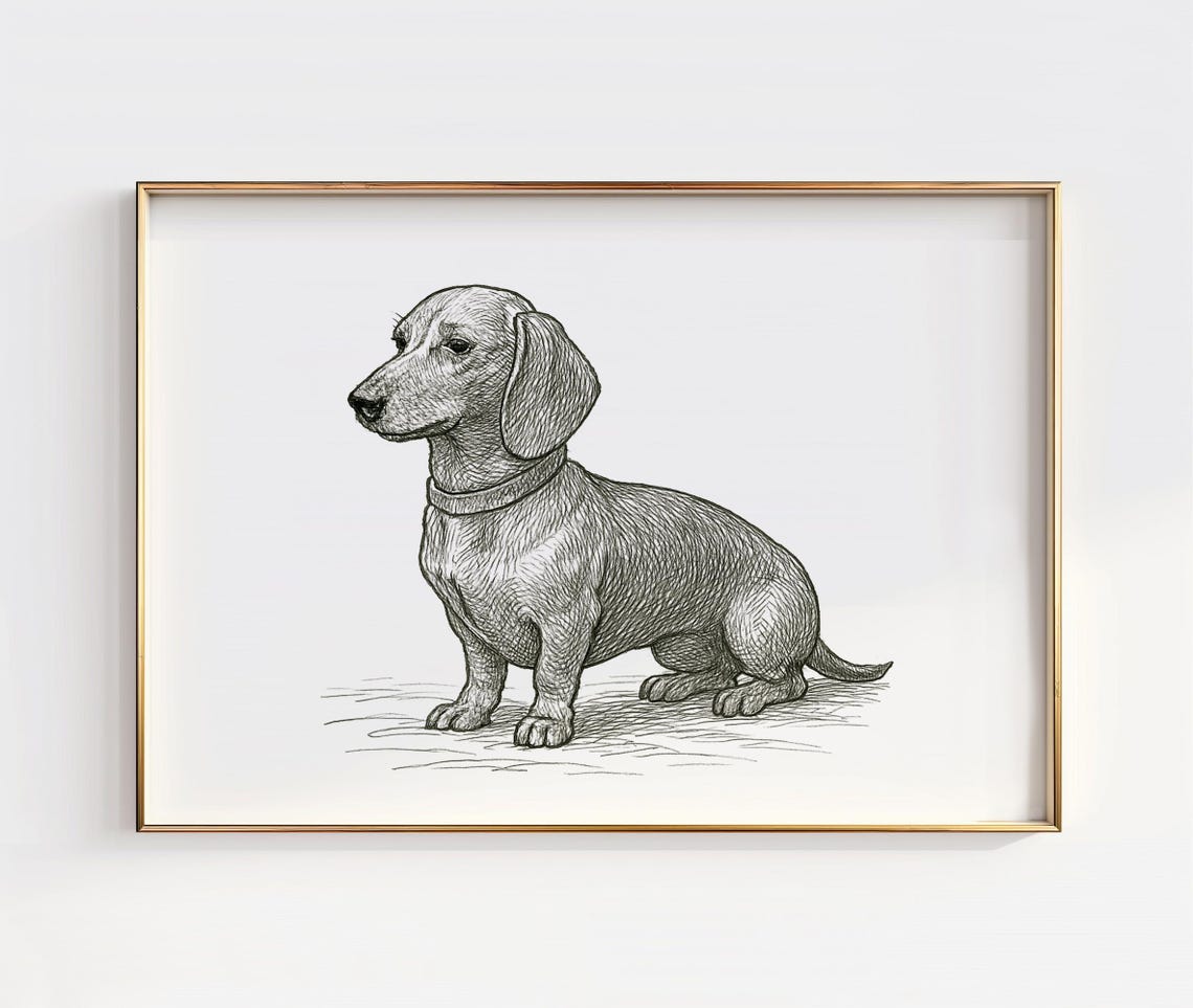 Dachshund Sitting Line Drawing Cute Sausage Dog Minimalist Print