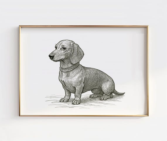 Dachshund Line Art Print Sausage Dog Illustration