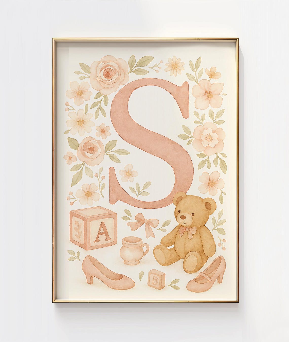 Letter S Initial Print Girly Pastel Nursery Decor