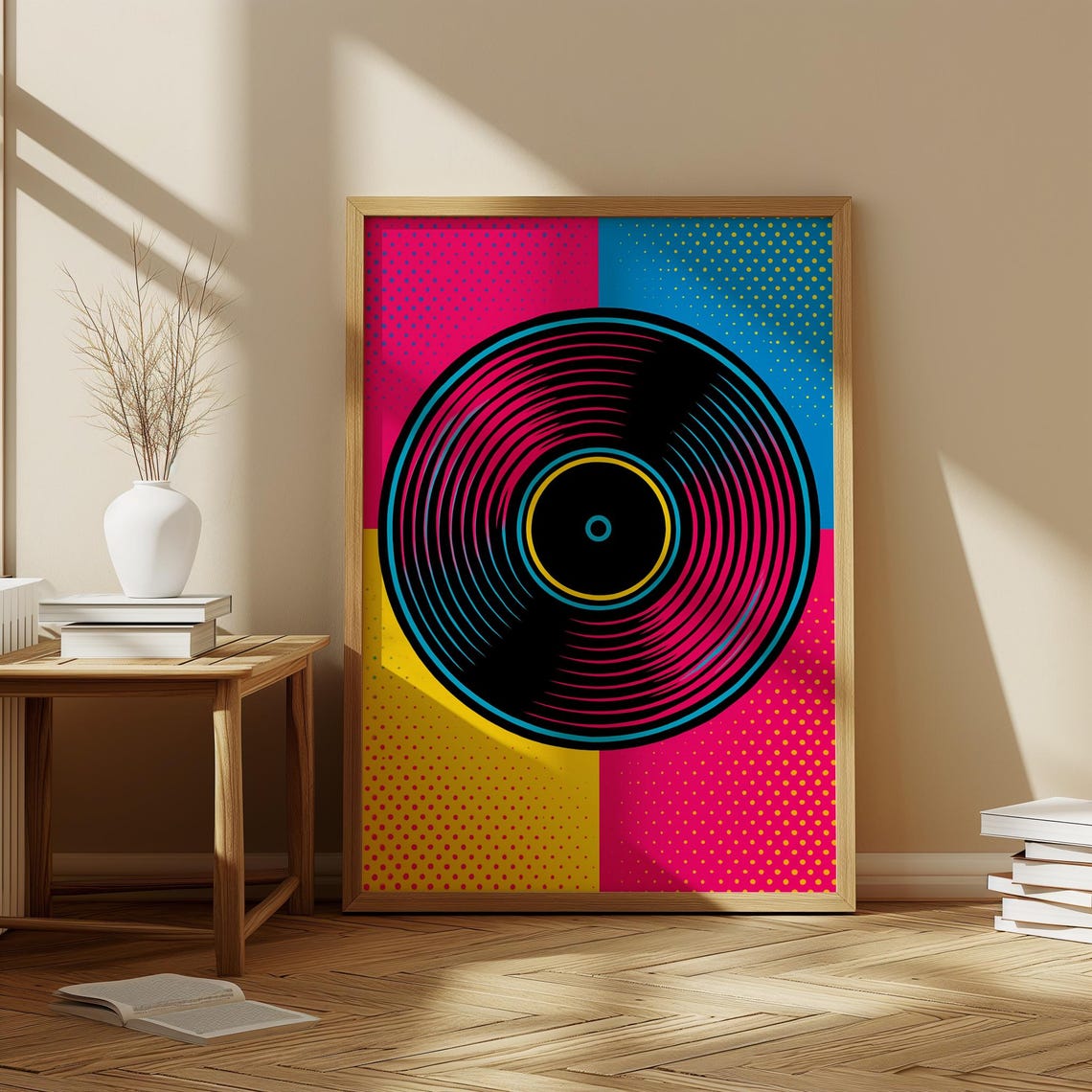 Retro Pop Art Vinyl Record Print Bold Halftone Music Room Decor