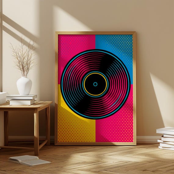 Retro Pop Art Vinyl Record Print Funky Music Room Decor