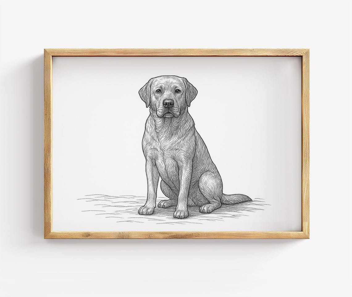 Labrador Retriever Sitting Line Drawing Minimalist Dog Print