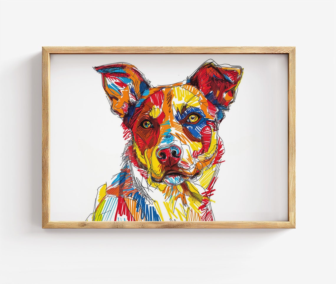 Blue Heeler Colorful Scribble Art Dog Portrait Modern Wall Poster