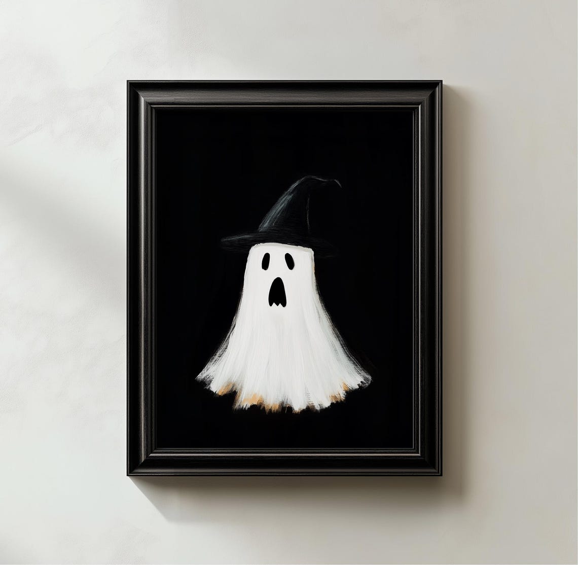 Cute Ghost Wearing Witch Hat Spooky Halloween Dark Room Poster