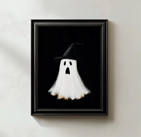 Witch Halloween Print Spooky With Hat Wall Art Gothic Fall Decor Cute Haunted Character Poster Black Painting