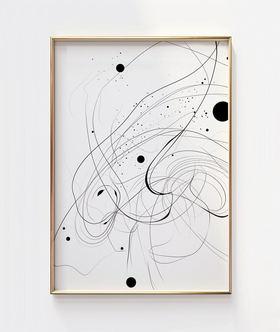 Abstract Squiggly Line Art Print Black And White Oneline Painting