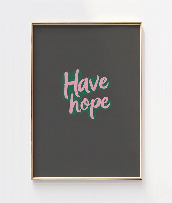 Have Hope Glowing Pink Neon Script Charcoal Background Wall Art