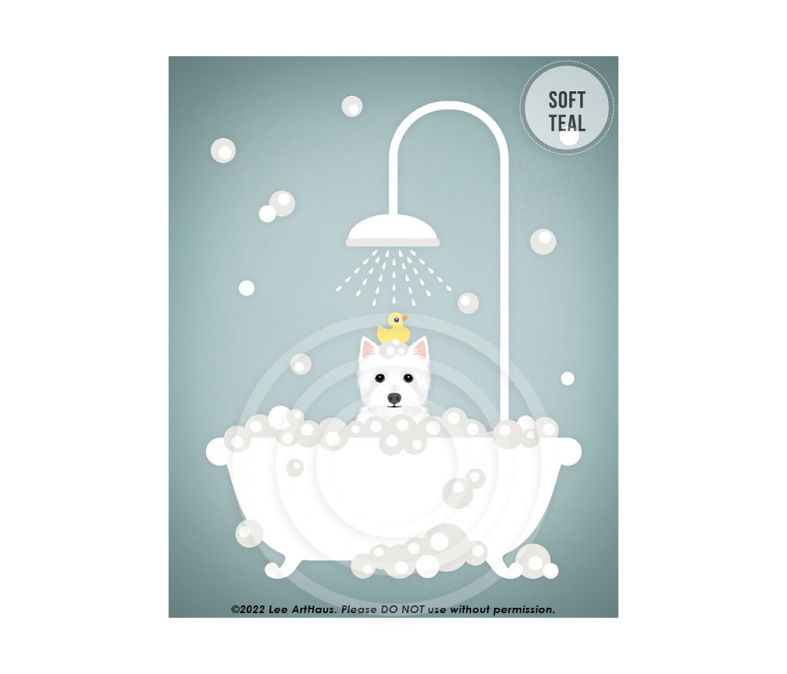 Westie Dog Taking Bubble Bath Under Shower Cute Dog Art Poster - Image 4