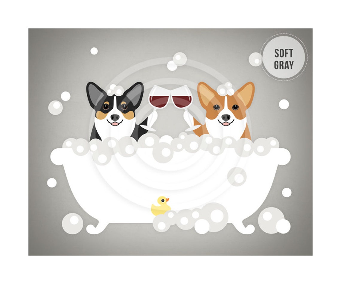 Two Corgis Bubble Bath Toasting Wine Glasses Funny Dog Poster - Image 3