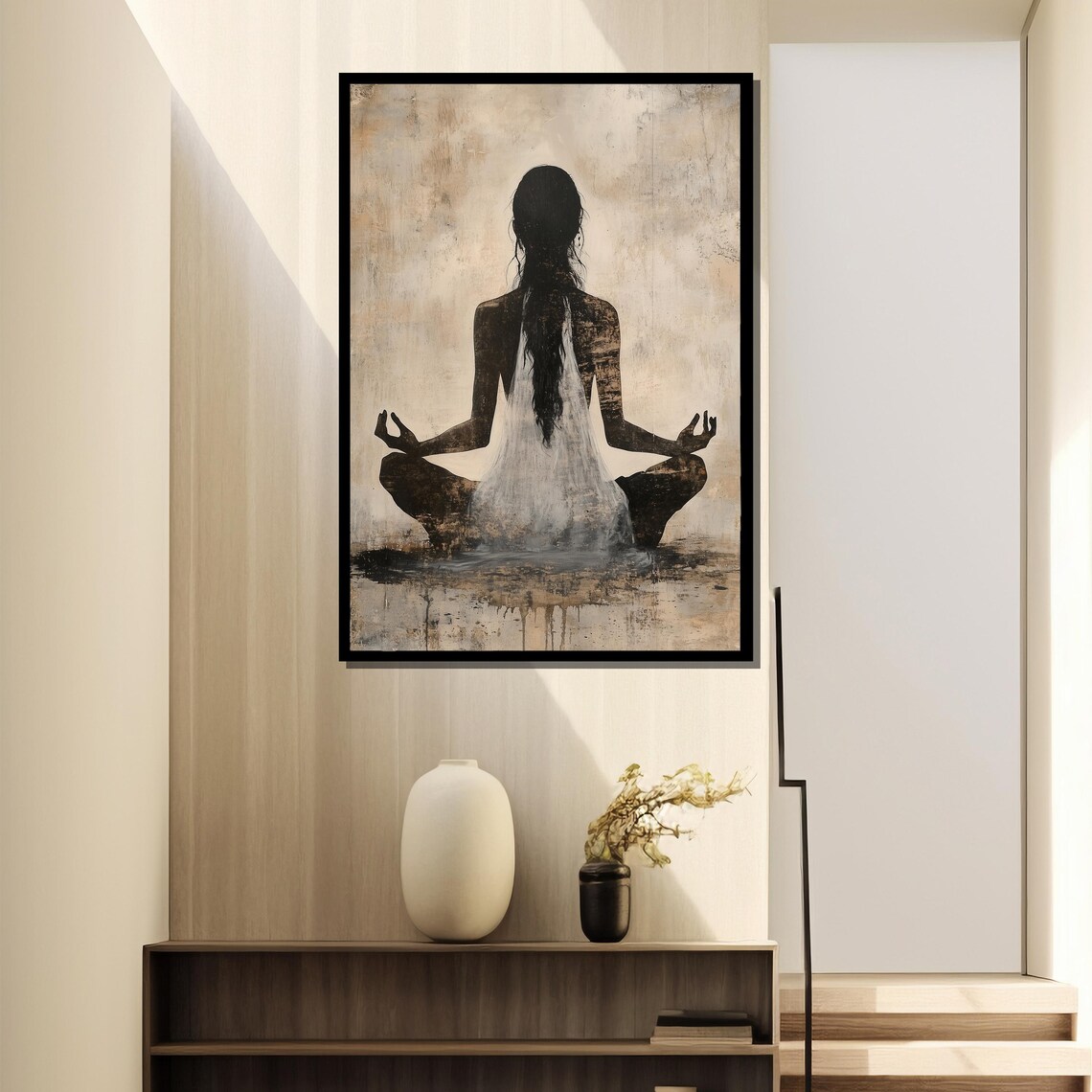 Meditating Woman Silhouette In Lotus Pose Zen Mindfulness Art Poster - Image 4