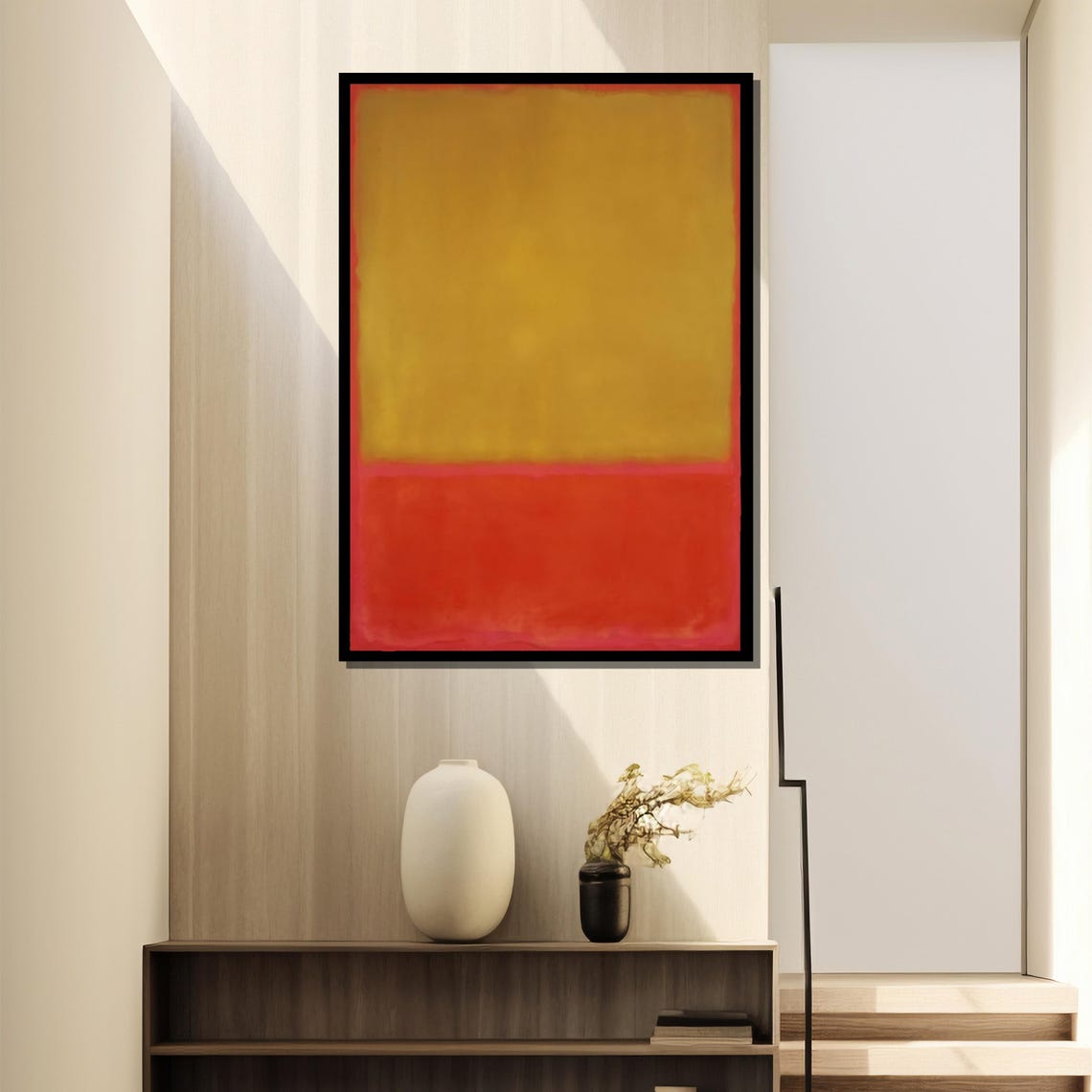 Warm Ochre Over Deep Red Blocks Minimalist Abstract Art Poster - Image 4