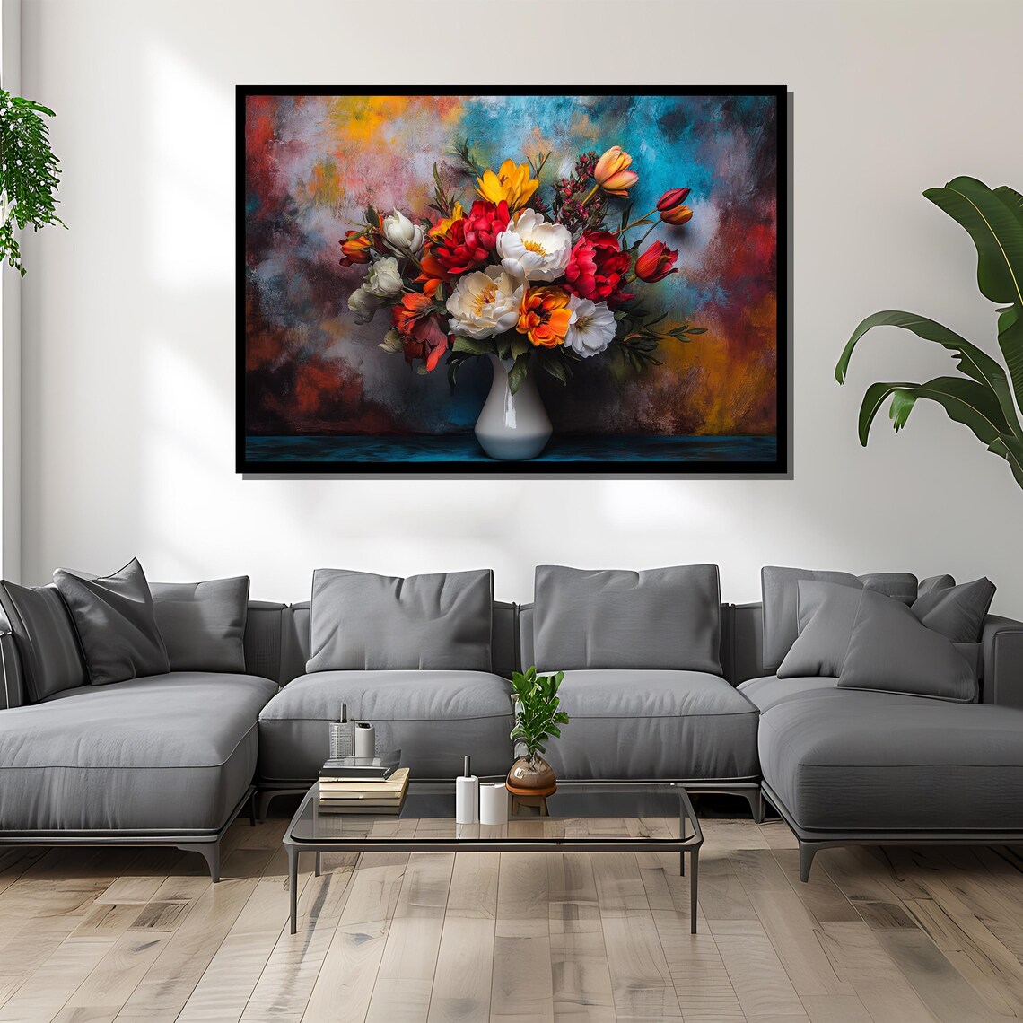 Vibrant Peony Lily And Tulip Bouquet In A White Vase Floral Poster - Image 4