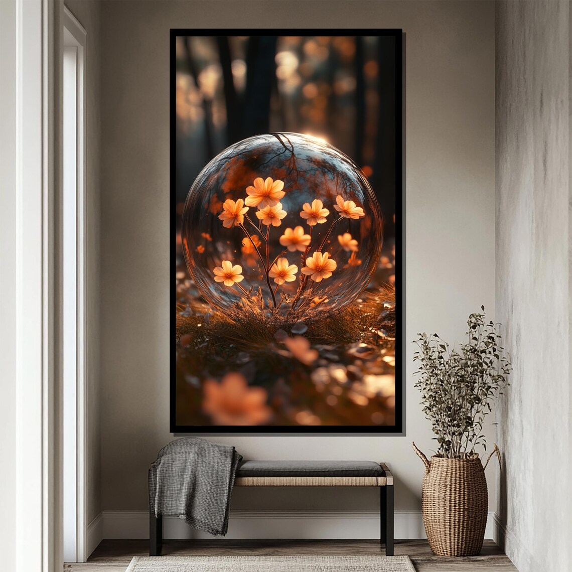 Glass Bubble with Orange Wildflowers in Warm Autumn Bokeh Poster - Image 4