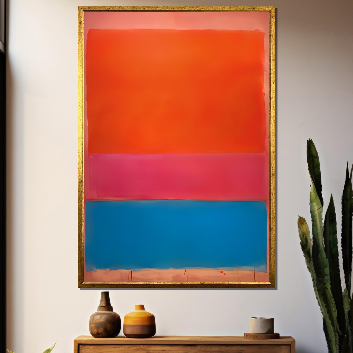 Vibrant Orange Pink And Blue Striped Abstract Color Field Poster
