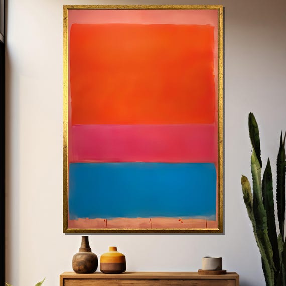 Mark Rothkos Royal Red And Blue Vivid Abstract Painting In Bold Orange Pink And Blue Tones Perfect Artistic Gift