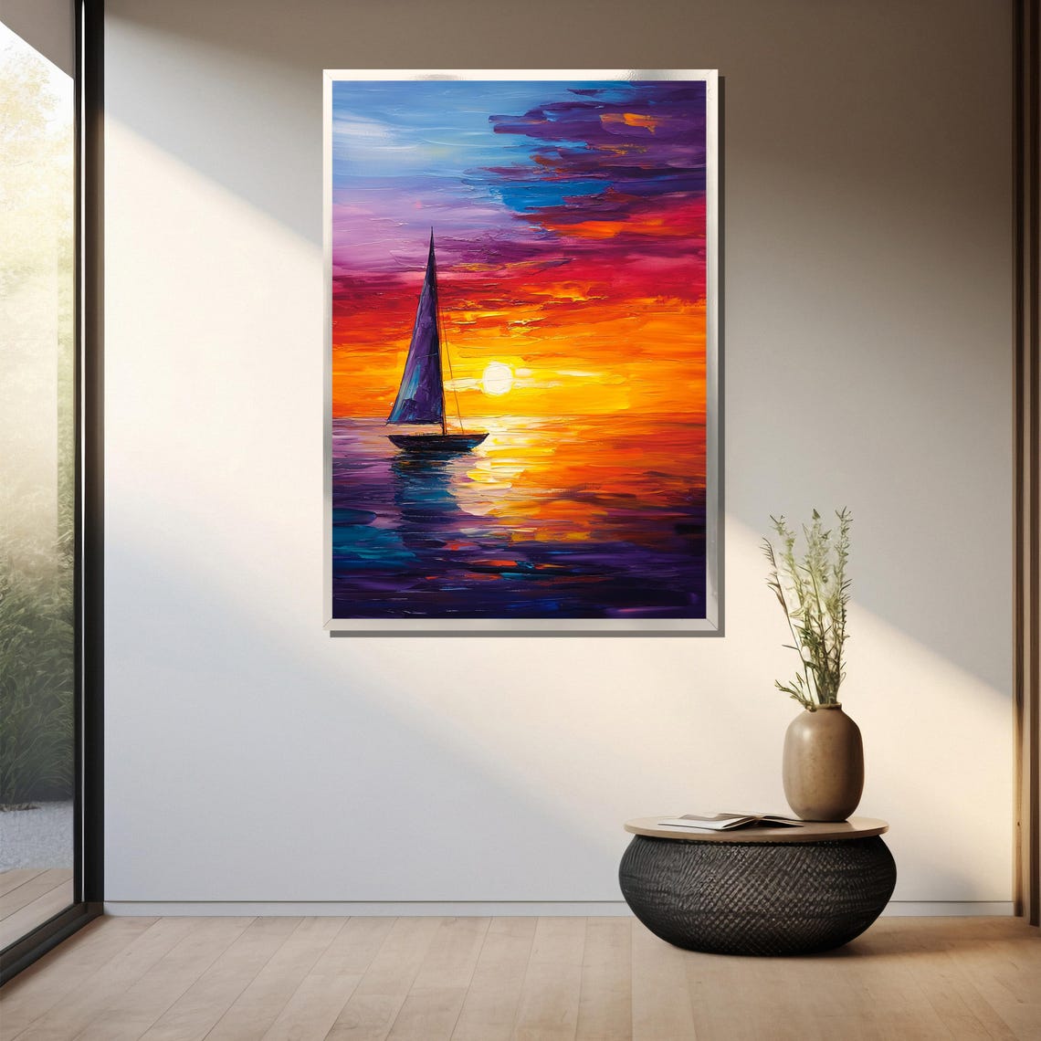 Vibrant Sunset Sailboat Painting Bold Nautical Gift And Coastal Wall Art For Ocean Lovers - Image 3