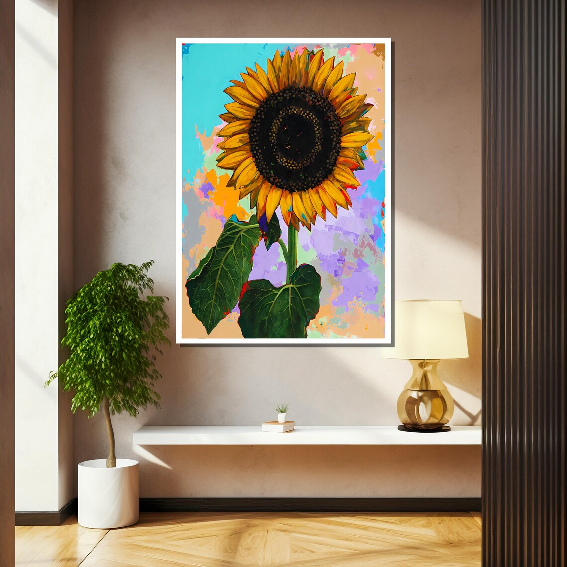 Giant Sunflower Pop Art On Colorful Background Bold Floral Poster - Image 2