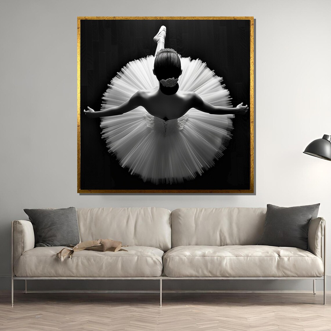 Elegant Black and White Ballerina Aerial Tutu Dance Portrait Poster