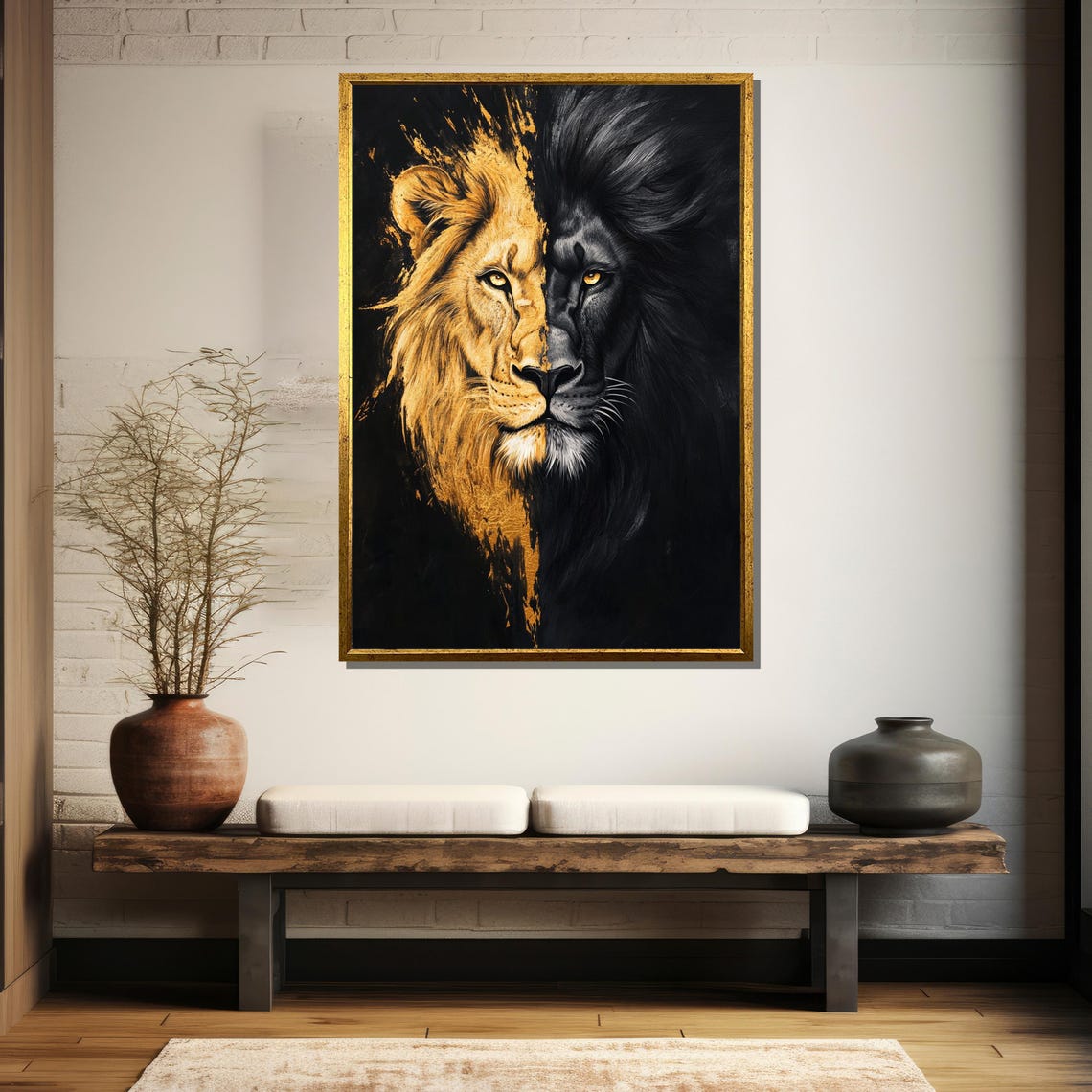 Black And Gold Dual Lion Painting Bold Wildlife Art For Modern Wall Decor And Unique Gift - Image 5