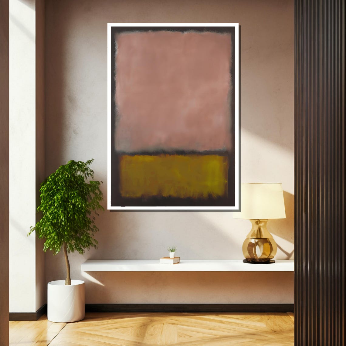 Dusty Mauve Over Olive Yellow Blocks Minimalist Abstract Poster - Image 2