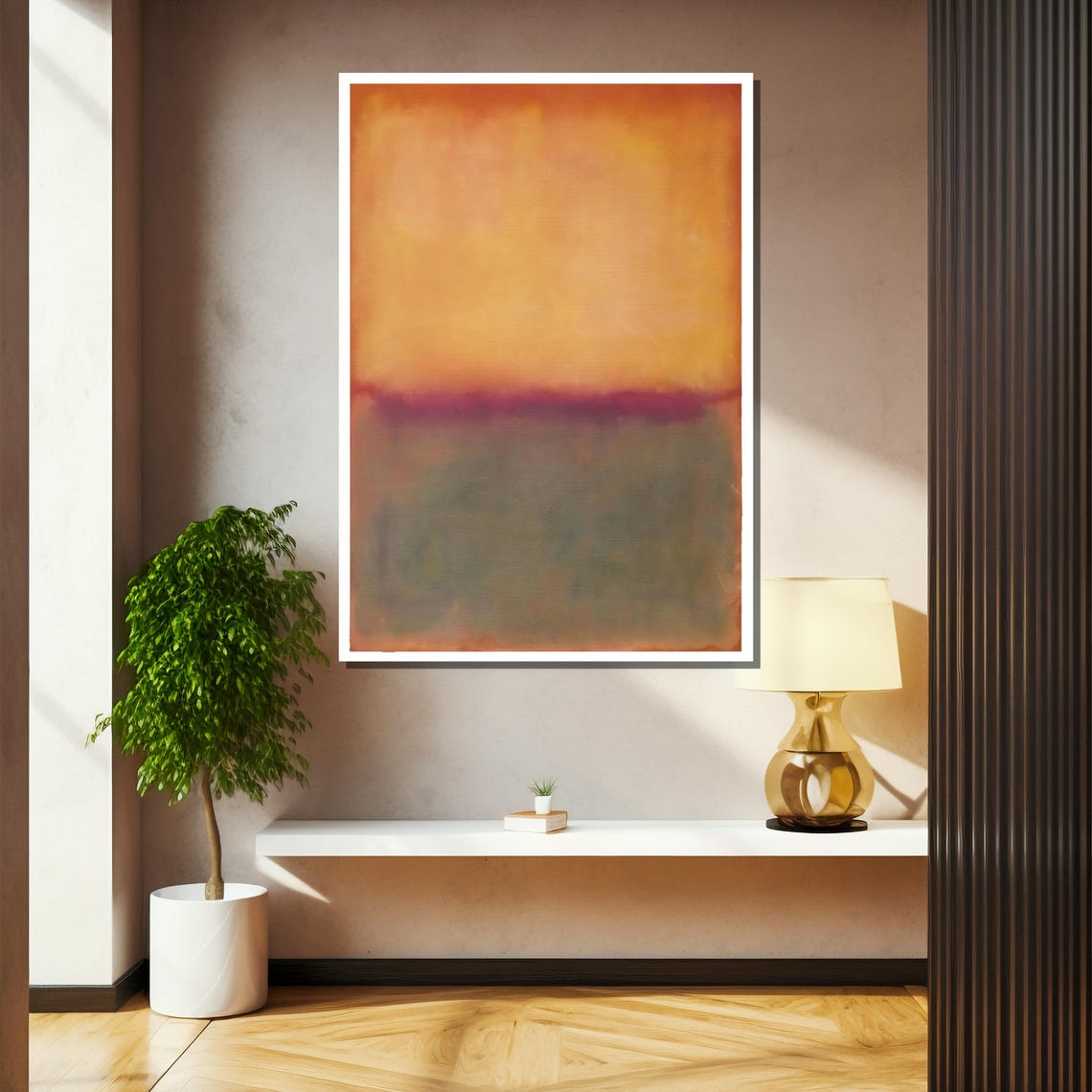 Warm Sunset Glow Over Misty Gray Abstract Color Field Poster - Image 2