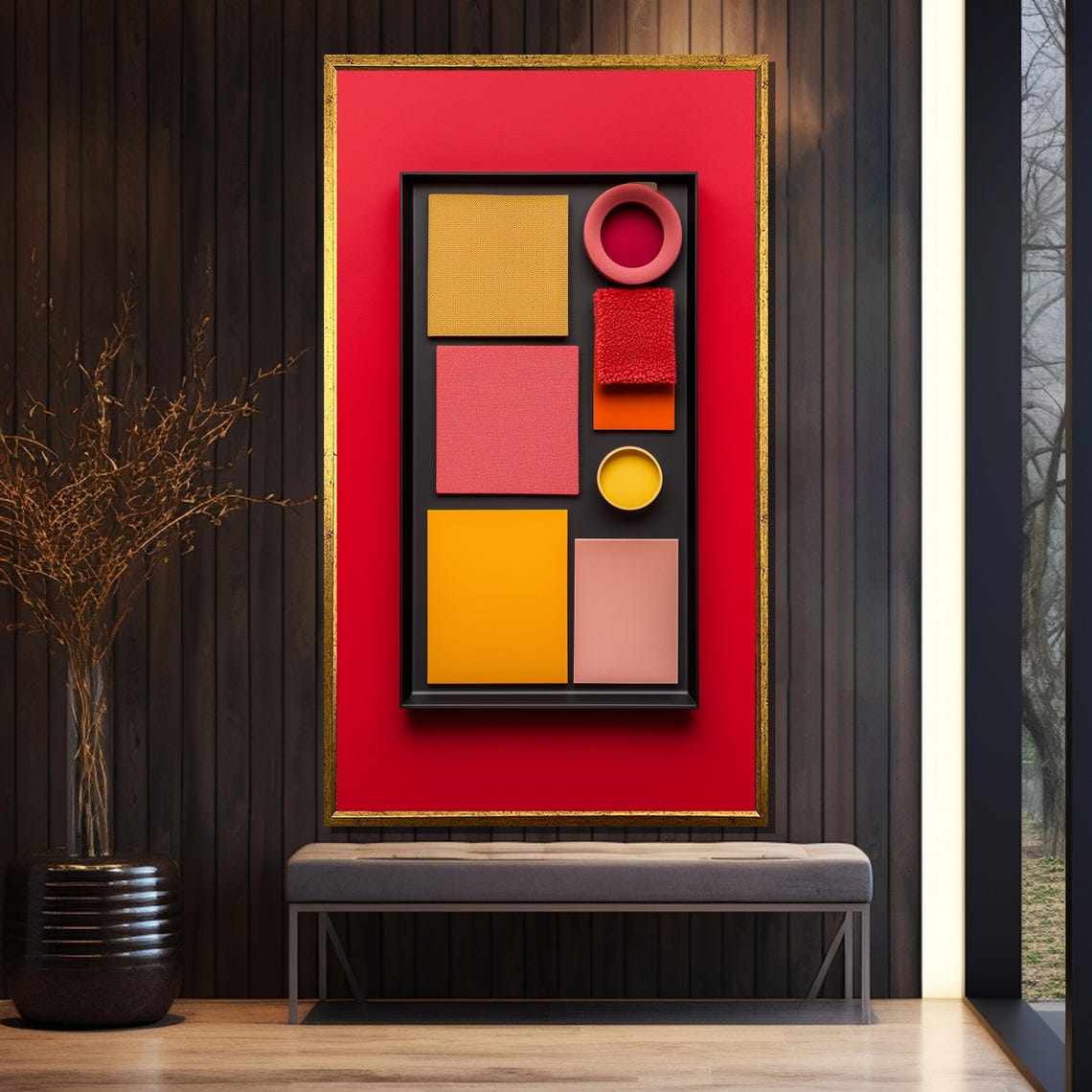 Modern Geometric Painting Bold Red And Yellow Abstract Wall Art Minimalist Mid Century Decor Stylish Home Or Office Gift - Image 5
