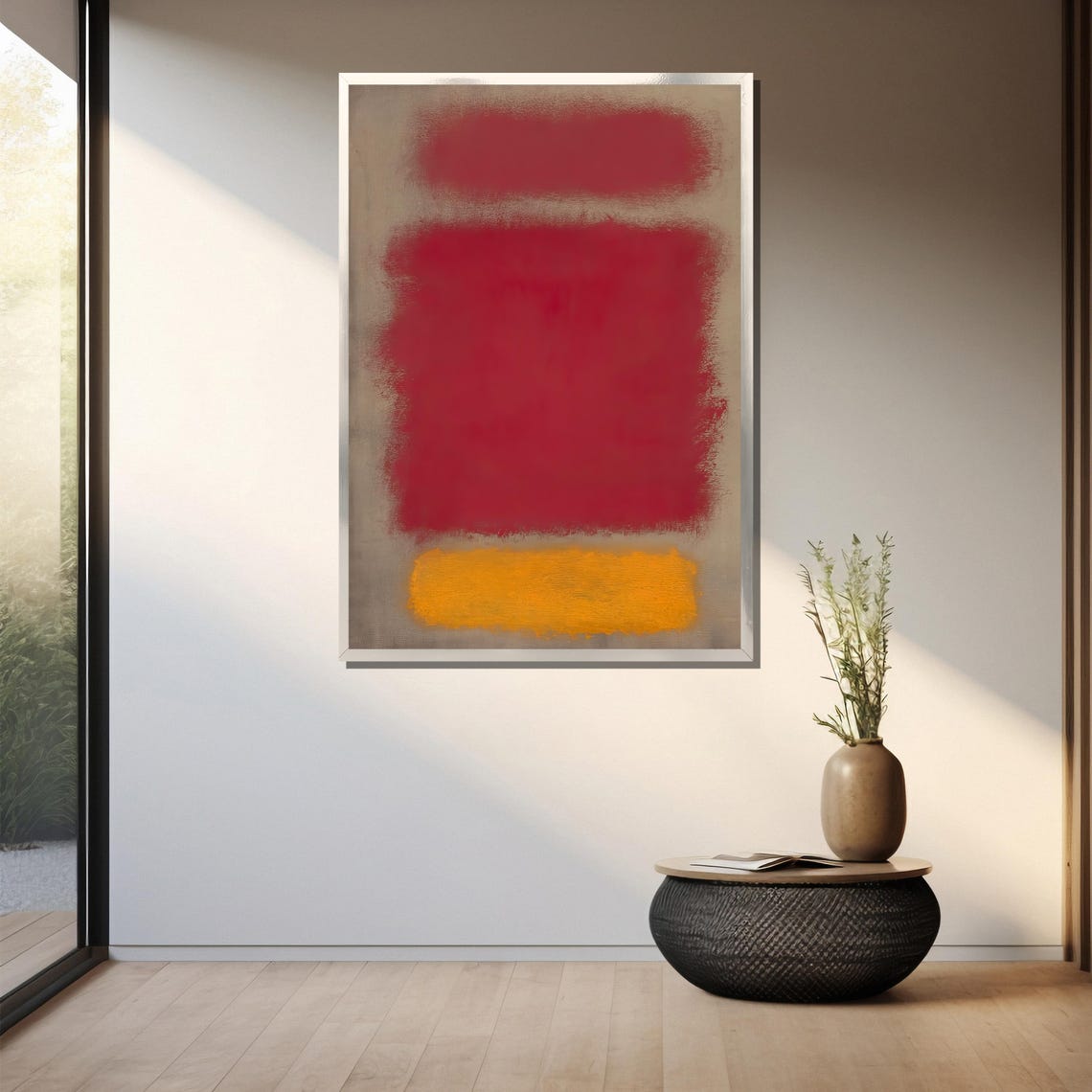 Vivid Red And Golden Yellow Blocks Modern Abstract Art Poster - Image 3