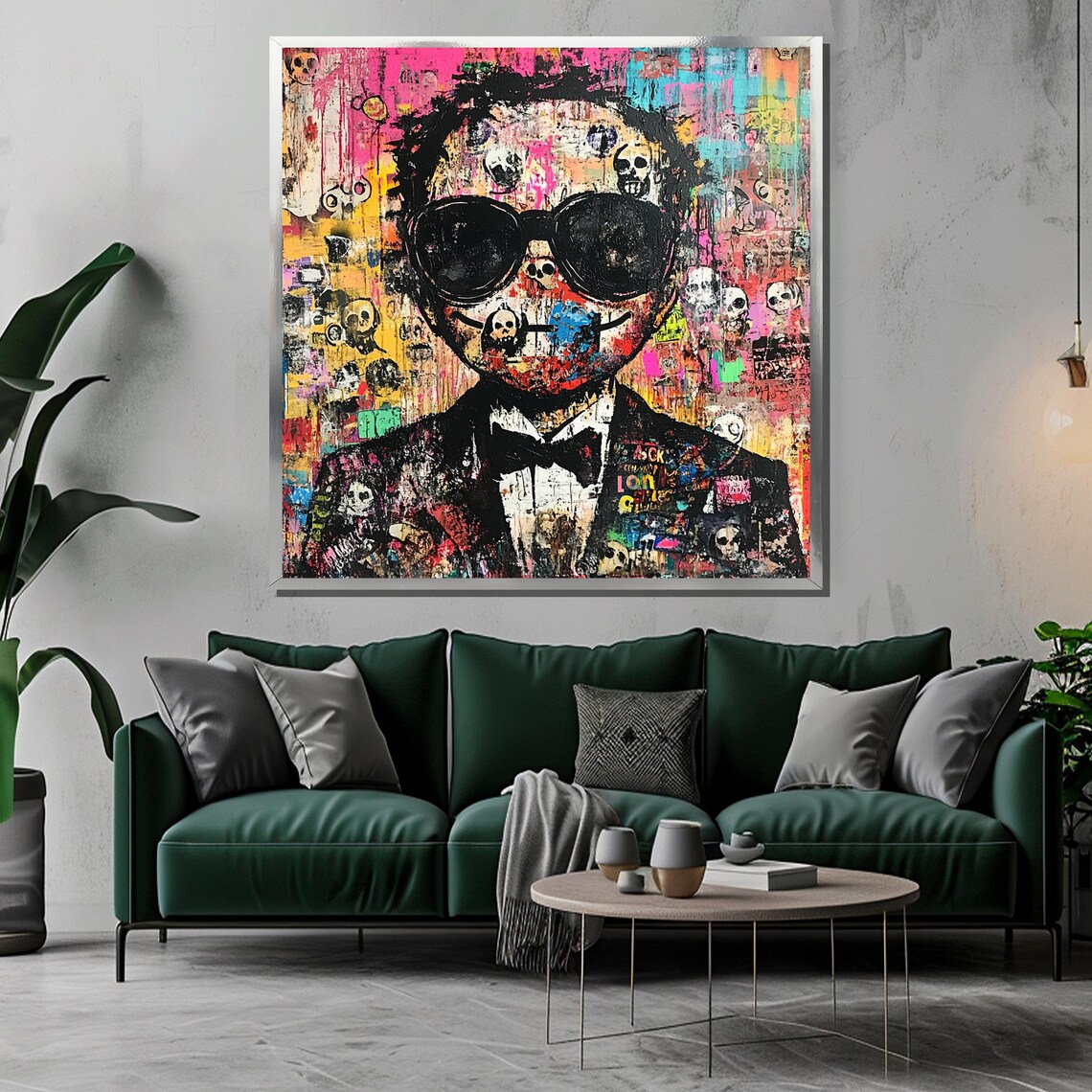 Graffiti Pop Art Skull Portrait in Sunglasses with a Bow Tie Street Poster - Image 3