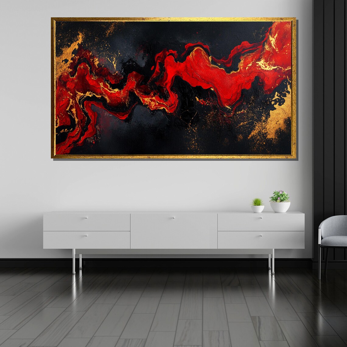 Elegant Red And Gold Abstract Painting, Modern Art Print - Image 5