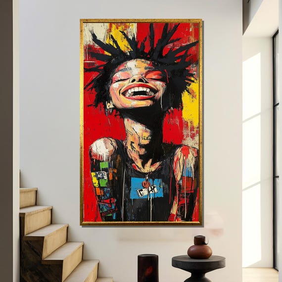 Punk Rock Girl Painting Basquiat Inspired Graffiti Art Bold Urban Wall Decor Expressionist Portrait Artwork Unique Gift Idea