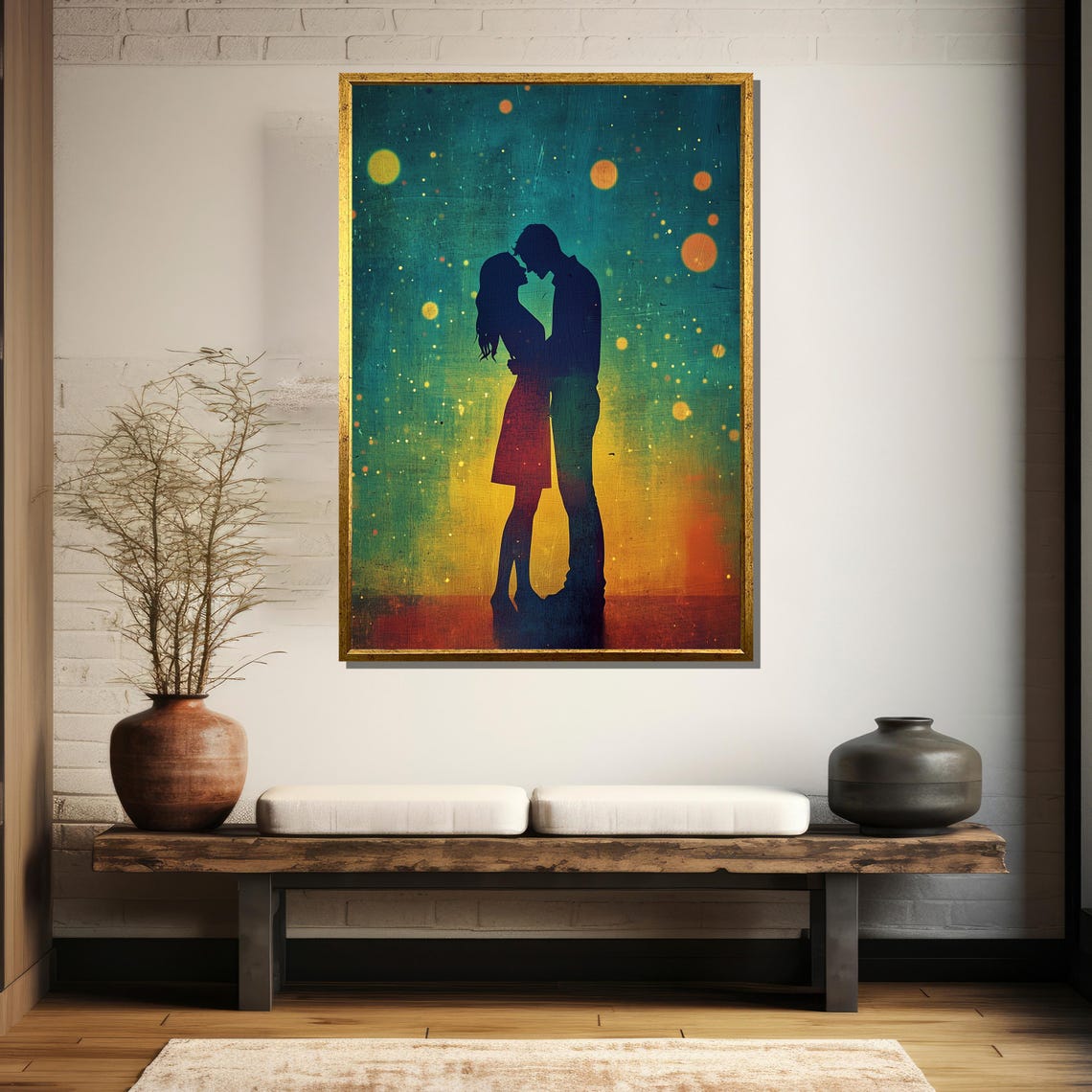 Lovers Silhouette Under Starry Night Dreamy Romance Wall Art - Image 5