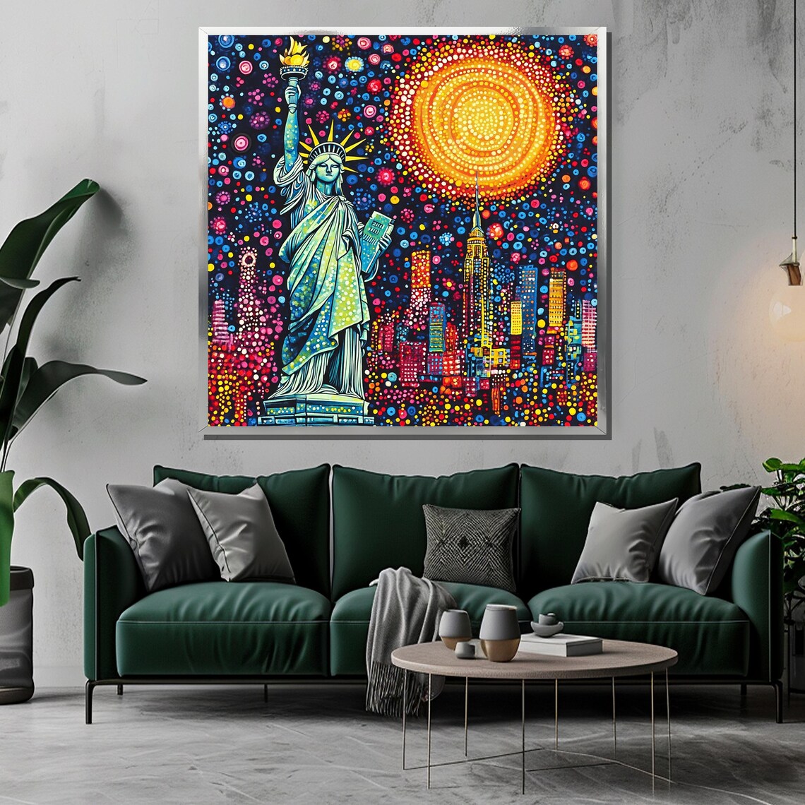 Statue Of Liberty Vibrant Dotwork Painting Over NYC Skyline Poster - Image 3