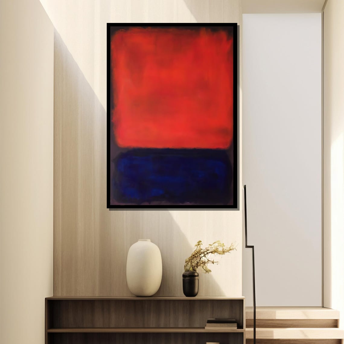 Dynamic Red And Deep Blue Abstract Painting By Mark Rothko Bold Contemporary Art Gift For Unique Home Dcor - Image 4