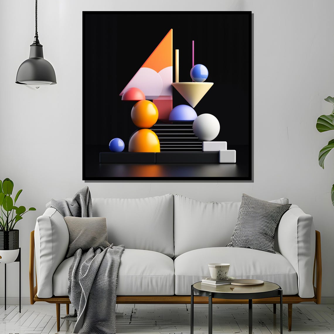 3D Geometric Abstract Spheres Cones on Black Background Poster - Image 4