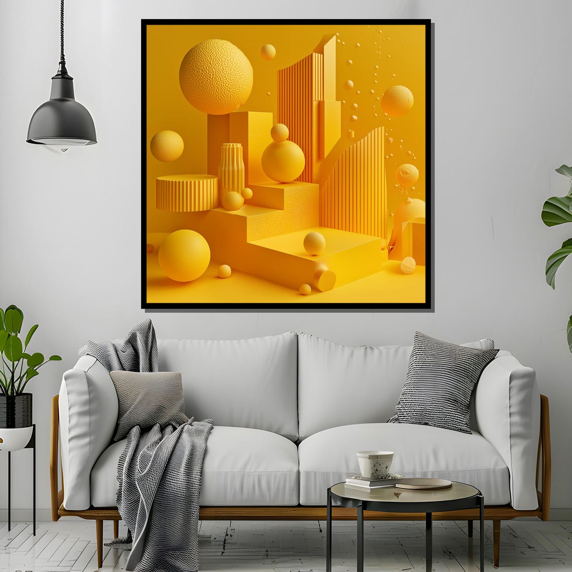 Abstract Geometric Yellow Painting Modern Wall Art Minimalist Monochrome Decor Futuristic Design Artwork Unique Gift - Image 4