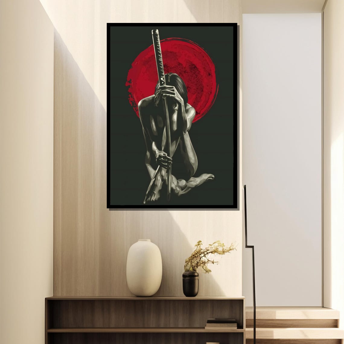 Seated Figure Holding A Katana Before A Giant Red Sun Poster - Image 4