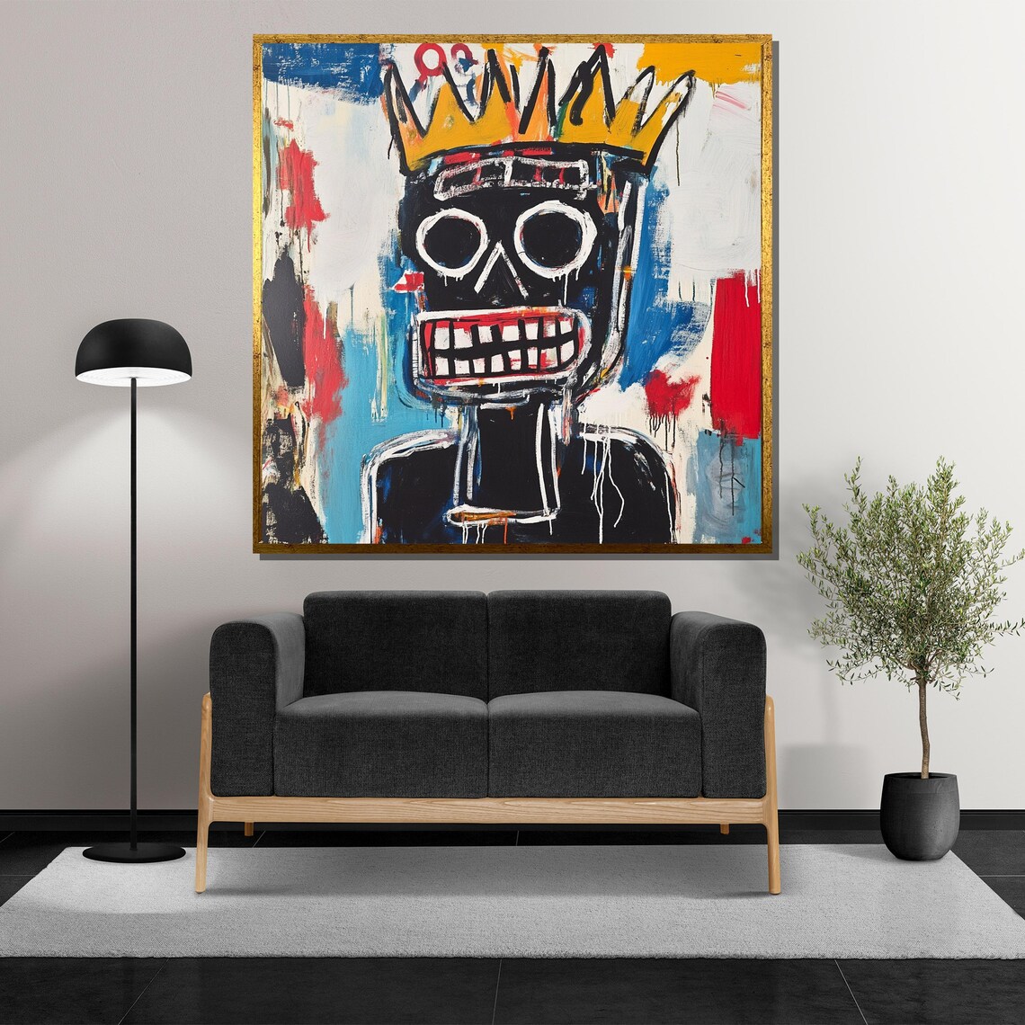 Crowned Skull Portrait in Basquiat Style with Gold Crown Street Poster - Image 5
